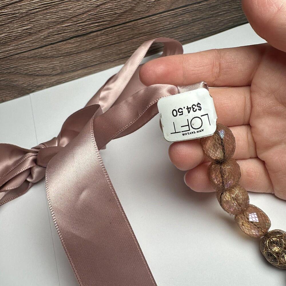 Ann Taylor LOFT Long Beaded Ribbon Necklace Pink & Brown NWT $34.50 - Picture 3 of 9
